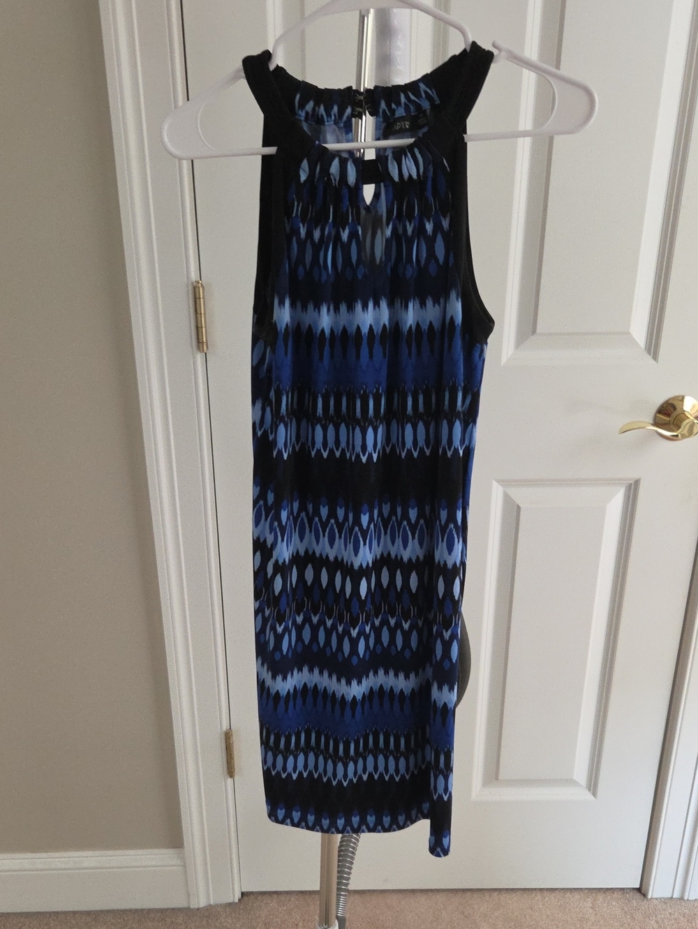 Nine West Black and Blue Patterned Halter Midi Dress